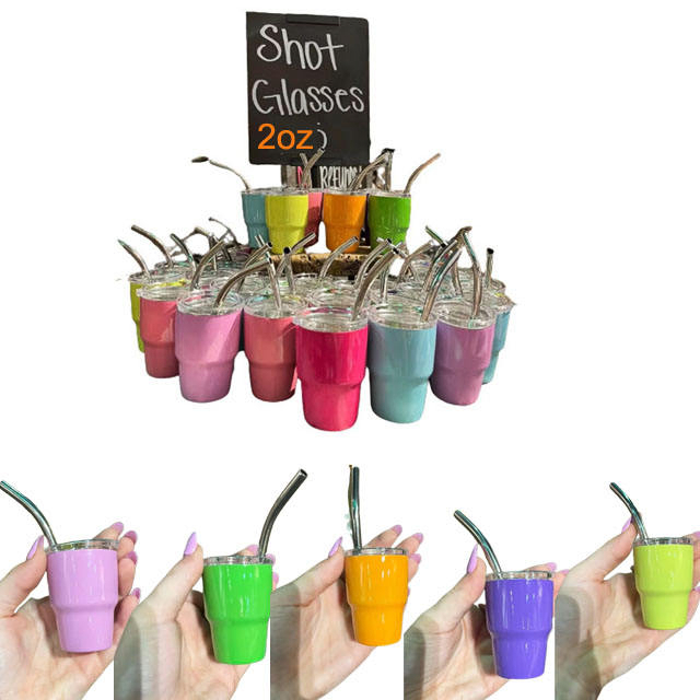 

2oz metal mini sublimation tumbler shot glass with straw for whisky and espresso coffee in different colors with DIY, Multi-color