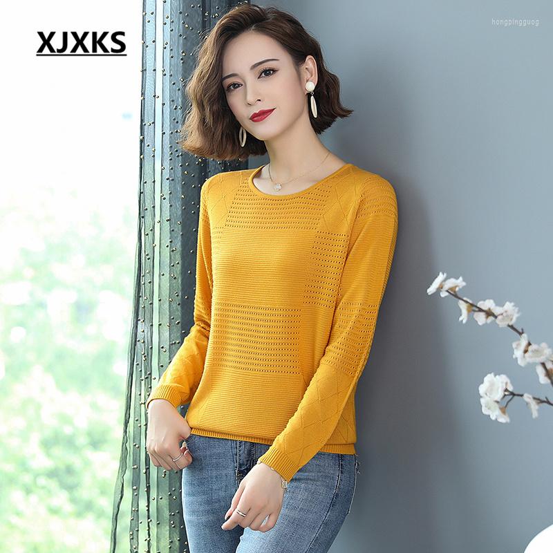 

Women's Sweaters XJXKS 2023 Spring Autumn Round Neck Long-sleeved Thin Sweater Women's Knitted Pullover Loose Comfortable Jumper, Beige