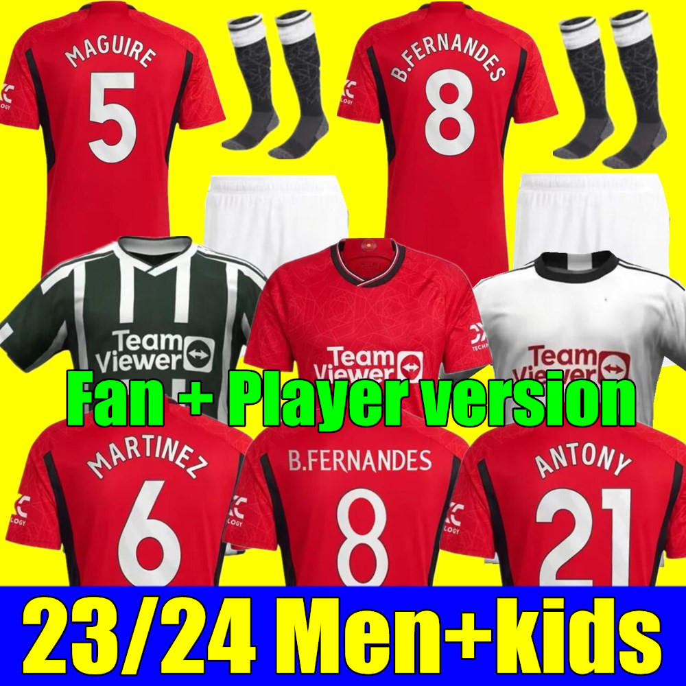 

New SANCHO soccer jerseys 23 24 CASEMIRO WOMEN MANS UTDS MARTIAL MANCHESTERS B.FERNANDES RASHFORD Martinez Antony ERIKSEN 2023 2024 football shirt men kids kit set, 23/24 kids 3rd+socks