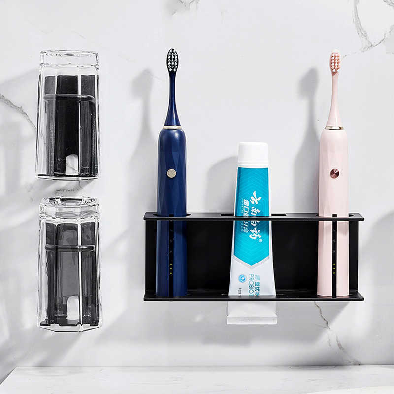 Toothbrush Holders Wall Mounted Electric Toothbrush Holder Black Toothpaste Holder For Bathroom Shelf White Storage Rack For Home Drop ShippingHK-image-879803578