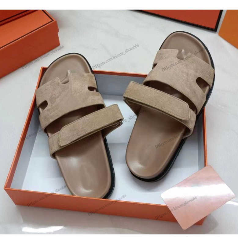 

Chypre H Slippers Beach Classic Flat Sandals Luxury Summer Lady Leather Flip Flops Top Quality Men Women Slides Size 35-42, 12