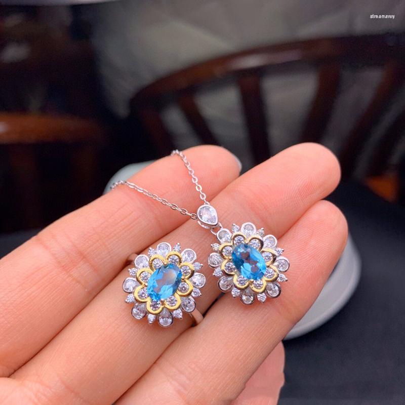 

Necklace Earrings Set Exquisite Small Flower Pendant Two Color Jewelry Inlay Full Zircon Fashion Eternity Wedding Ring For Women Engagement, Picture shown