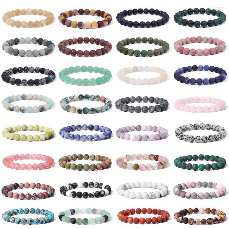 

Strand 8mm Matte Natural Stone Stretch Bracelets For Women Men Pink Quartzs Rhodonite Agate Handmade Healing Meditation Bangle Jewelry