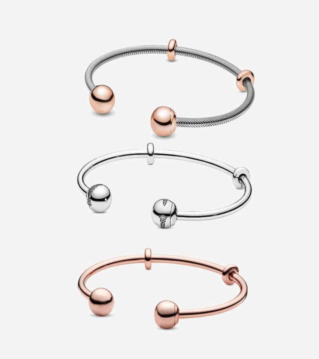 

Mybeboa 925 Sterling Silver Rose Golden Moments Open & Silvery Chain Bracelet Style White Zircon Bangle4921341