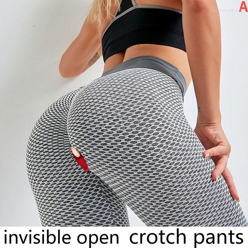 

Women's Pants Push Up Open Crothless Zippers Yoga High Waist Fashion Hip Sports Tights Honeycomb Lifting For Women, Beige
