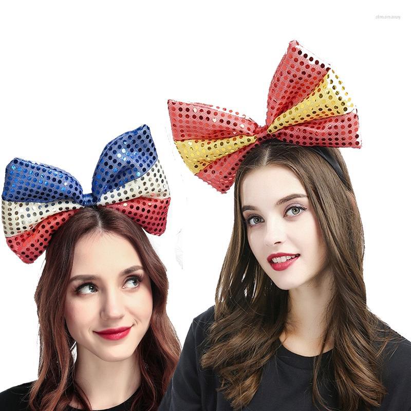 

Hair Clips Large Sequins Bow Headband For Women Independence Day USA Stripes Multicolor Flag Football Cup Holiday Accessories