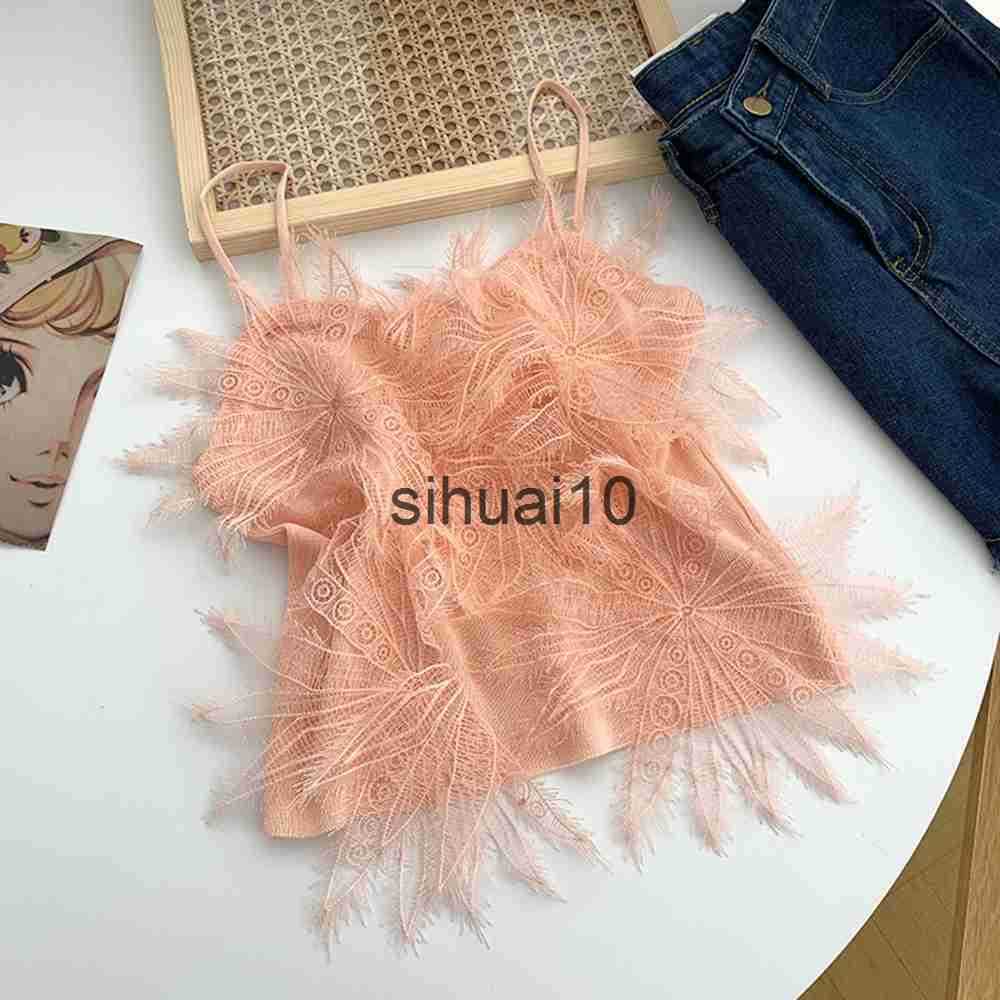 

Women's T-Shirt 2022 Summer Ladies French Lace Sling Elegant Sexy Outerwear Women Short Beauty Back Sleeveless Vest Fashion Sweet Pullover Top J230627, Black