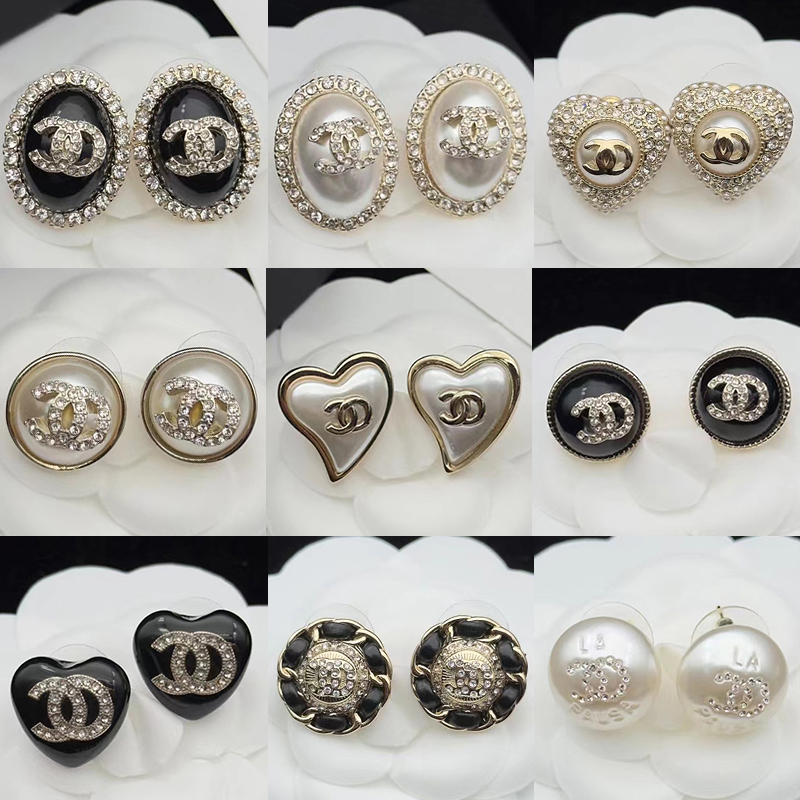 

Fashion Heart shaped Designer CC Earring Korean Edition Natural Pearl Earring Brand Luxury Crystal S925 Silver Stud Earrings
