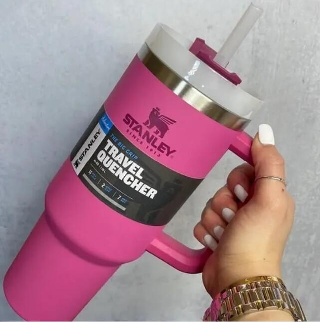 

40oz Pink Stanley with Logo Tumblers Cup With Handle Insulated Stainless Steel Tumbler Lids Straw Car Travel Mugs Coffee Tumbler Termos Cups ready to ship GG062799, White