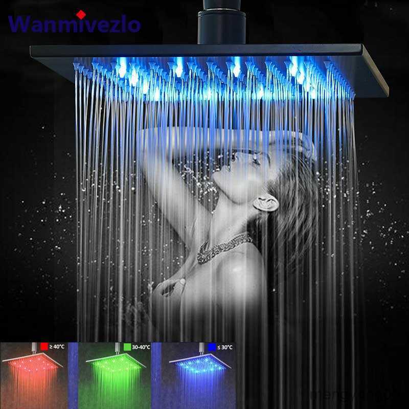Bathroom Shower Heads Matte Black Rain Shower Head LED Changing Square Shower Head Faucet Bathroom Accessory Top Over-head Shower Sprayer L260524-image-879684515