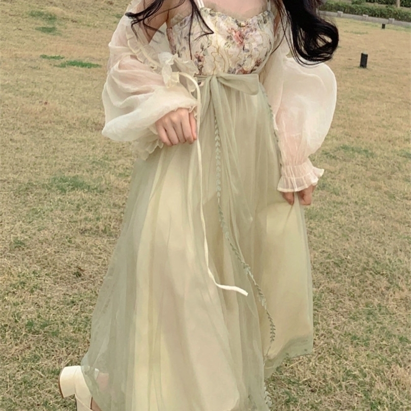 France élégante robe Sexy femmes fée fête robes mi-longues femme Patchwork imprimé pansement taille haute robe de mode coréenne 220526