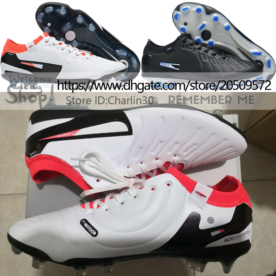

Send With Bag Quality Soccer Boots Tiempo Legend 10 Elite FG ACC Socks Football Cleats Mens White Black Soft Leather Comfortable Lithe Training Soccer Shoes US 6.5-12