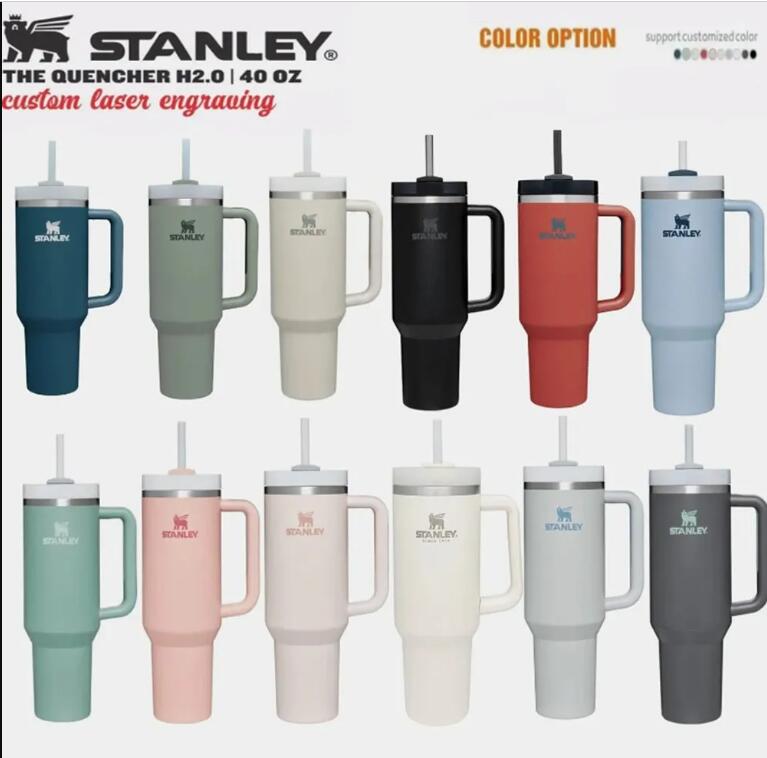 

Stanley Quencher H2.0 40oz Stainless Steel Tumblers Cups with Silicone handle Lid And Straw 2nd Generation Car mugs Keep Drinking Cold Water Bottles, Dhl ship