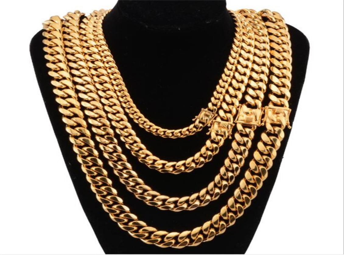 

Stainless Steel 18K Gold Plated Necklace High Polished Miami Cuba Link Chain Jewelry Necklace Men Punk Hip Hop Chain 8mm 10mm 12mm6271670