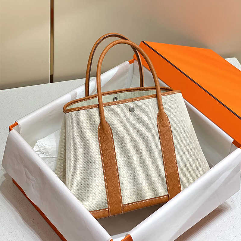 

Factory Wholesale Designer H ormes Totes Handbags Classic handmade wax thread Tote bag bucket canvas collage togo cowhide Garden party garden large Have Logo, Canvas with elephant grey (wax thread)