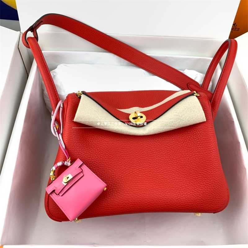 

5A Bags Lindy26 Lindi Wrapped Chili Red TC Skin 30cm Zhuo Ren Fully Handmade Pure Hand Sewn Wax Thread Gold Buckle, Sky blue