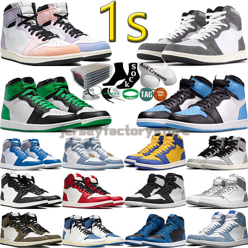 

With Box High 1 1s Men Basketball Shoes Women Skyline Mocha Lucky Green University Blue Ture UNC Washed Pink Black White Cement Mens Womens Trainers Sports Sneakers, Color-1