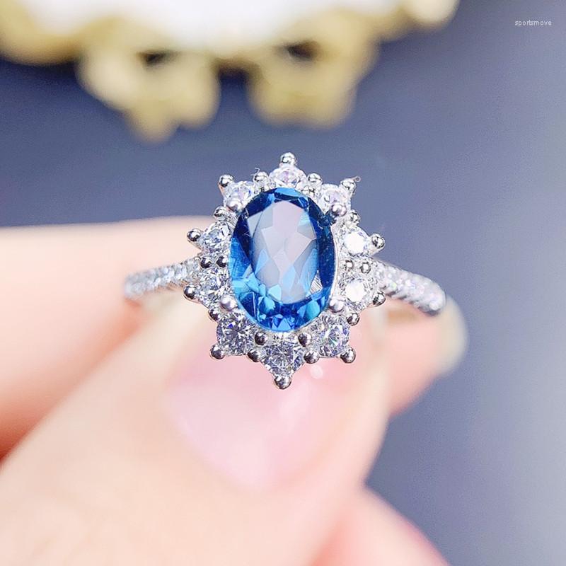 

Cluster Rings Per Jewelry Natural Real Blue Topaz Flower Ring 5 7mm 1.1ct Gemstone 925 Sterling Silver Fine For Men Women J22549
