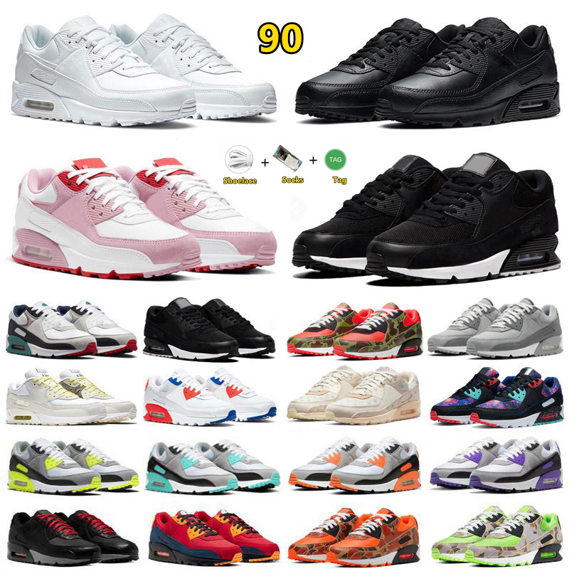 

90 90s Mens Running Shoes Triple White Black Rose Pink UNC USA Valentines day Shimmer Polka Bred Camo Red Orange Midnight blue Men Women Trainers Sports Sneakers, Color#47