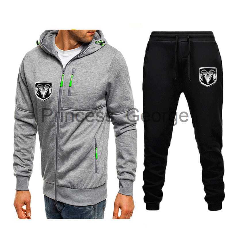 Men's Tracksuits New Set Dodge RAM Print Custom Made Brand Spliced Man Zipper Jacket CardiganPants Drawstring Leisure Men Sportswear Suit x0-image-879733240