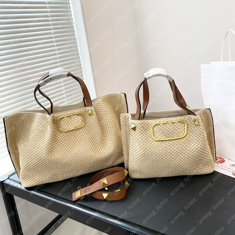 

V Wicker Grass Designer Beach Bag Panier Womens Tote Knitting Shoulder Bags Designers Luxurys Bucket Crossbody Vintage Straw Bag Handbags 22, Beige