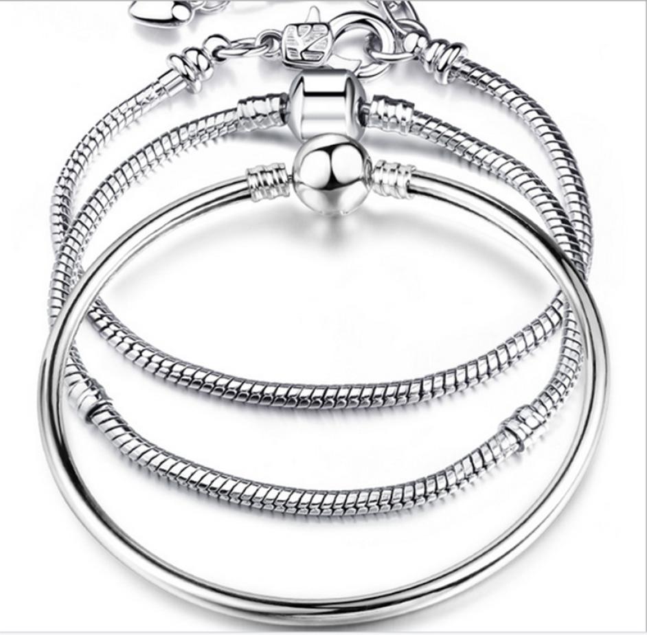 

925 silver store 17-23cm sizes beaded strands alloy plated keychains with logo printed charms bracelet chains.7995780