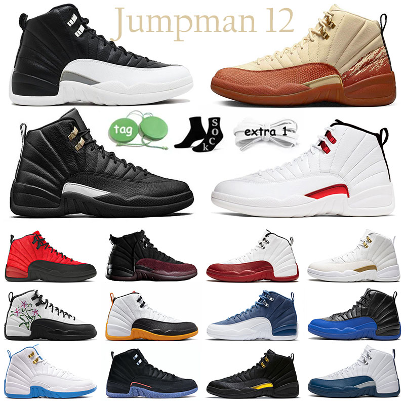 

Jumpman 12 Stealth Basketball Shoes Outdoor Sports 12s Sneakers University Gold Black Burgundy Crush Flu Game Flower White Black Playoffs Cherry Men Women Trainers, # 40-47 playoffs