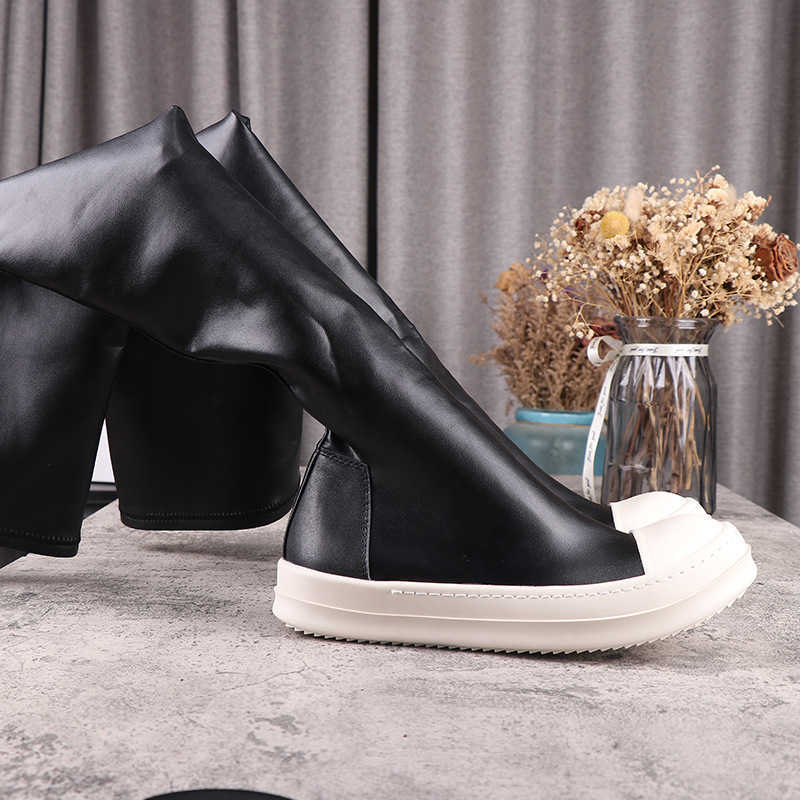 

High Street 2022s Rick Women's Boots Elasticity Male Sneakers Luxury Slip-on High-top Boot Owens Over the Knee Women's Sports Shoes 3W8V, Black
