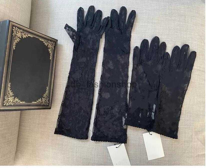 

Black Lace Tulle Gloves For Women Designer Ladies Beige Letters Print Embroidered Driving Party Wedding Mittens Girls Ins Fashion Thin Party Glove 2 Size
