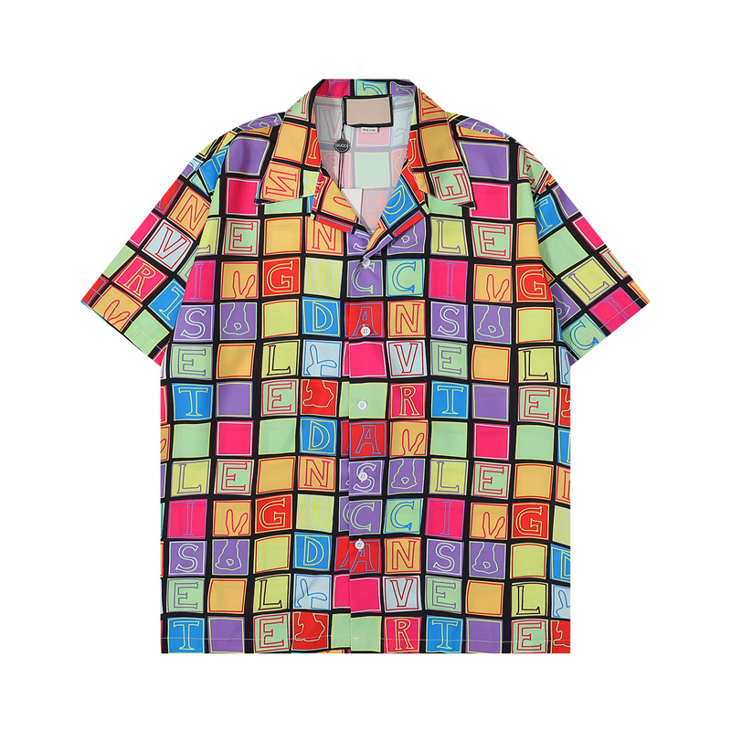

High Quality Design Blouse Shirts Men's Camisas De Hombre Fashion Geometric Letter Print Casual Shirts Men Short Sleeve Turn Down Collar Business Dress Shirt M-3XL018