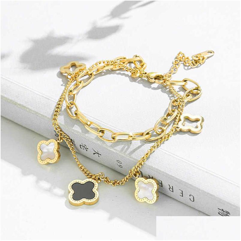

Charm Bracelets Classic Design Four Leaf Clover Stainless Steel Bracelet Lucky Women Gift Jewelry Drop Delivery Dhzt4