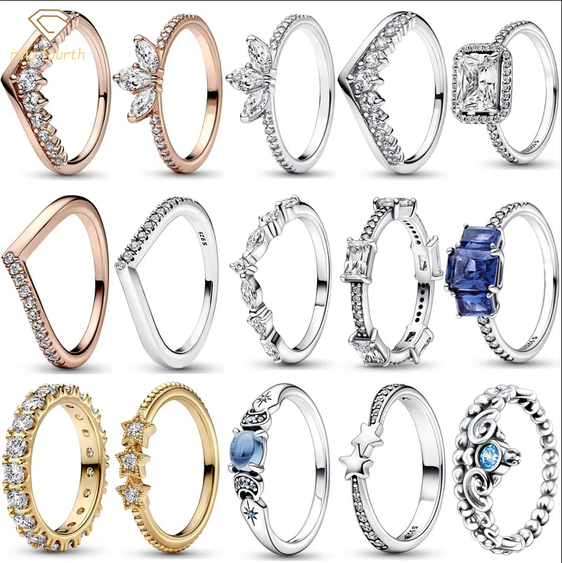 

925 Silver Women Fit Pandora Rings Original Heart Crown Fashion Ring Original Rectangular Bars Timeless Wish Herbarium Cluster Tiara Crown Star