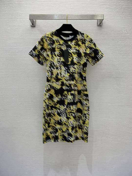 

Dresses For Women Baroque Style Fashion Brand Concealed Fabric Full Body Letter Print Back Zip Short Sleeve Dress High Quality Luxury Designer Women Clothing