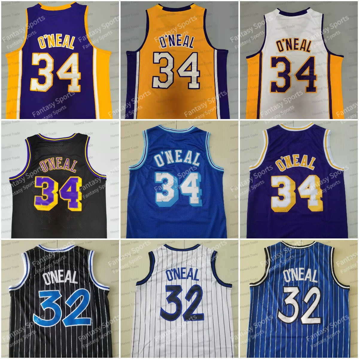 

Retro 34 Shaquille ONeal 32 Basketball Jersey Shaq Neal Purple Yellow Blue Stitched Jerseys Throwback Mens Kids, Men jersey