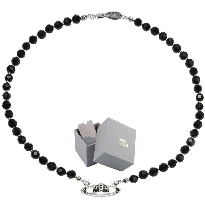 

Saturn Black Crystal Single Layer Full Diamond Necklace Punk Dark Style Collarbone Chain Can Be Worn by Men and Women with box Fashion gathering