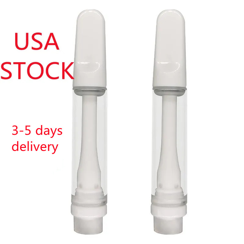 

Full Ceramic Vape Cartridge D8 Cartridges Atomizers 1ml Empty Vapes Pens USA STOCK 4 holes 510 Disposable Tanks Screw on Flat Tip E Cigarettes Thick Oil Vaporizer
