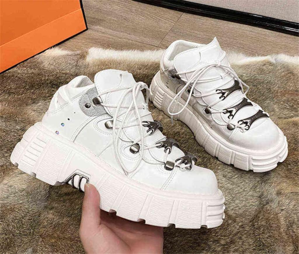 

Punk Womens Ankle Boots Fashion Casual New Rock Female Chunky Shoes Metal Decoration Motorcycle Boots Women Platform Shoes Y2208179611738, White
