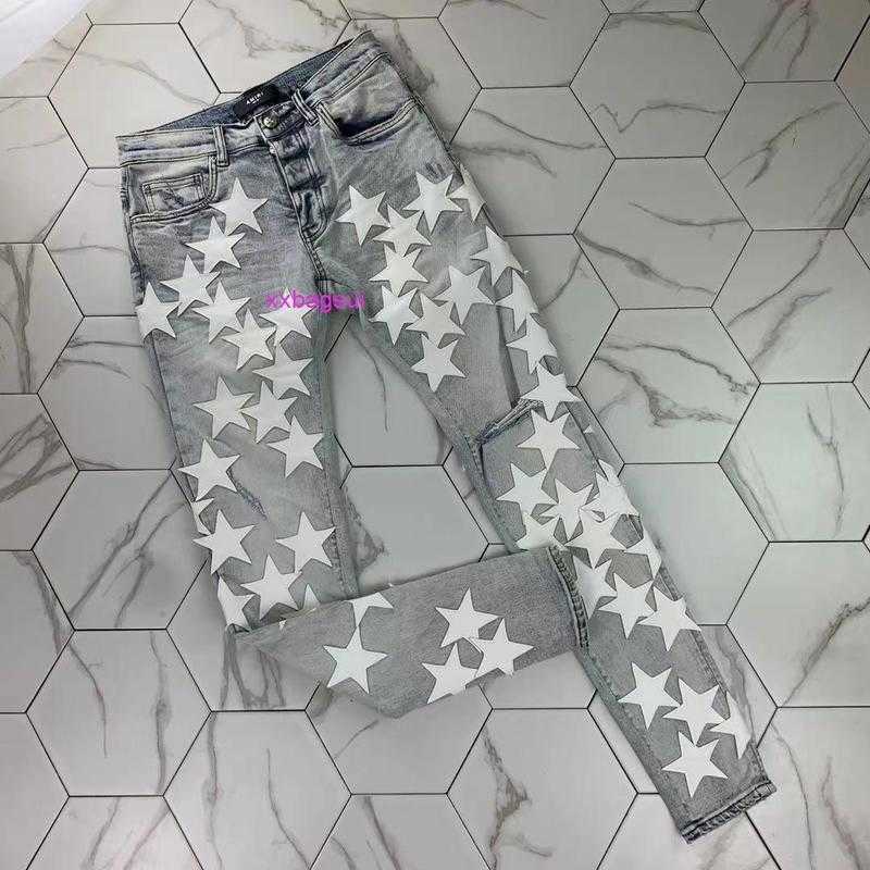 

Designer Amirs Jeans Mens Gaorl's New Co Branded White Star Pierced Micro Elastic Slim x Chemist Ndxsx99, Blue