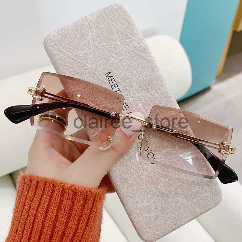 

Sunglasses Women Rimless Rectangle Shades Ocean Water Sunglasses Gradient UV400 Sun Glasses Men Metal Curved Luxury Designer Eyewear J230627