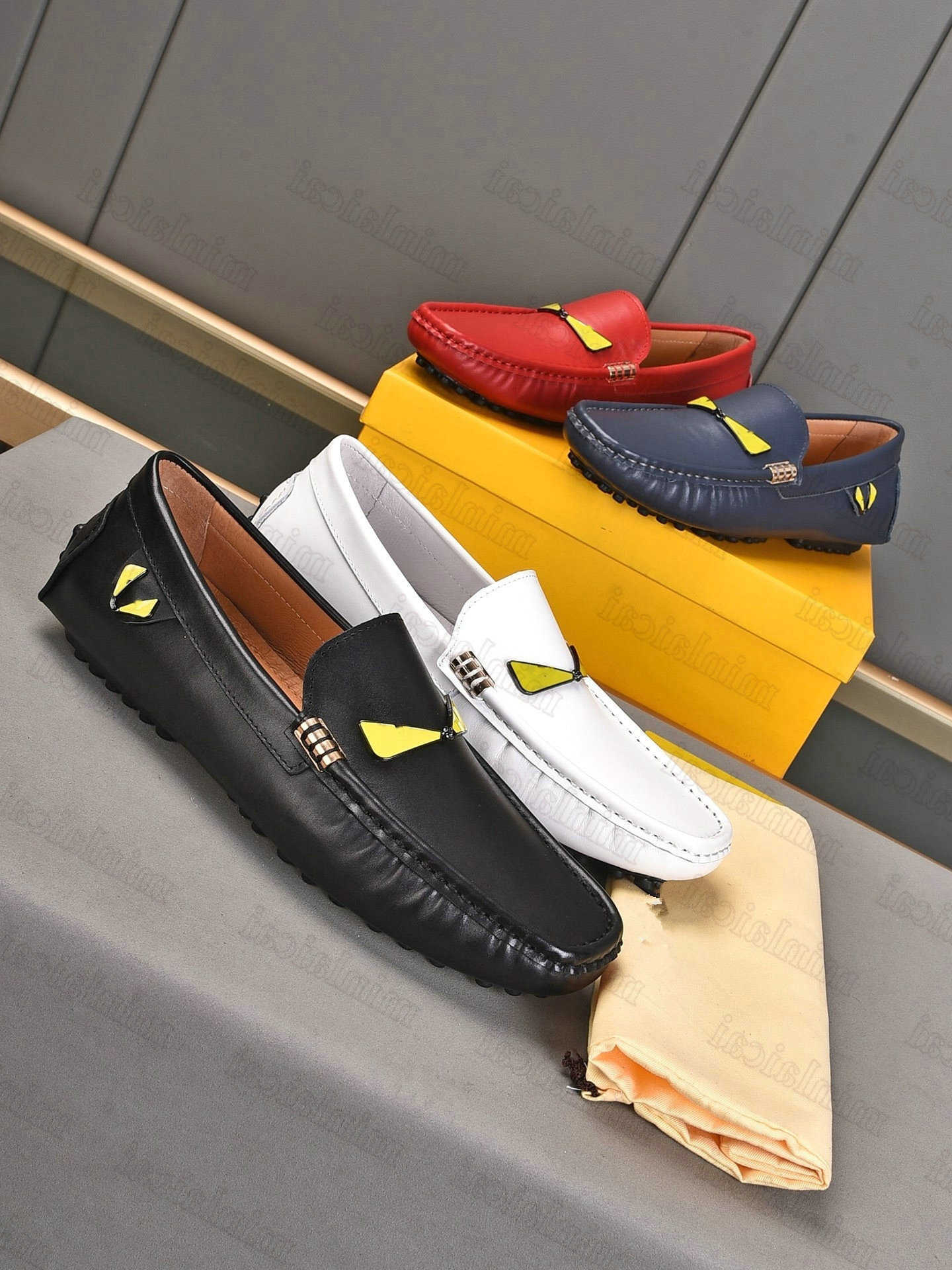 

ROME DRIVERS Little Monsters Designer Loafers Shoes Mens Sneakers Oversized Trainers Casual Shoes Dress Sneaker Real Leather Brand Oxfords Shoe For Men, Blue