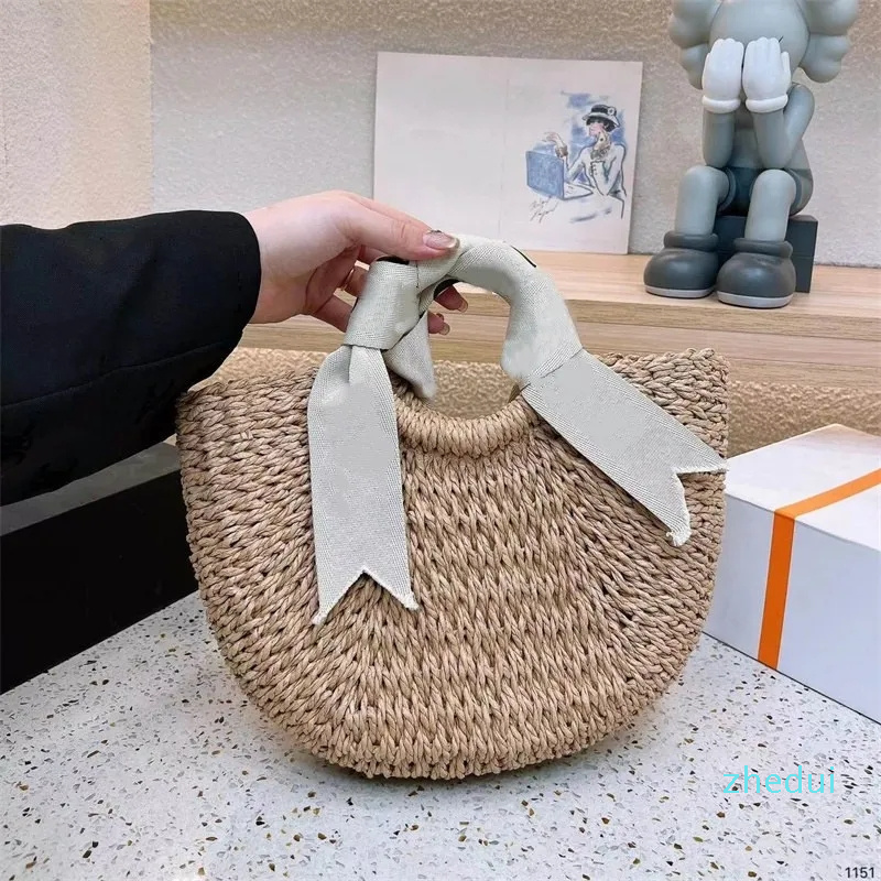 

2023 woman beach bag handbag Semi-Circle Straw Bags crossbody designer bag luxury handbags Crochet Tote Purse 5A Quality, 37*21cm(no strap)