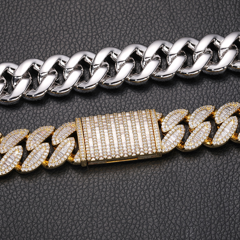 

Punk Hip Hop Style Fashion Jewelry High Quality full Squre Zircon 20mm Copper Cuban Chain Necklace for Men