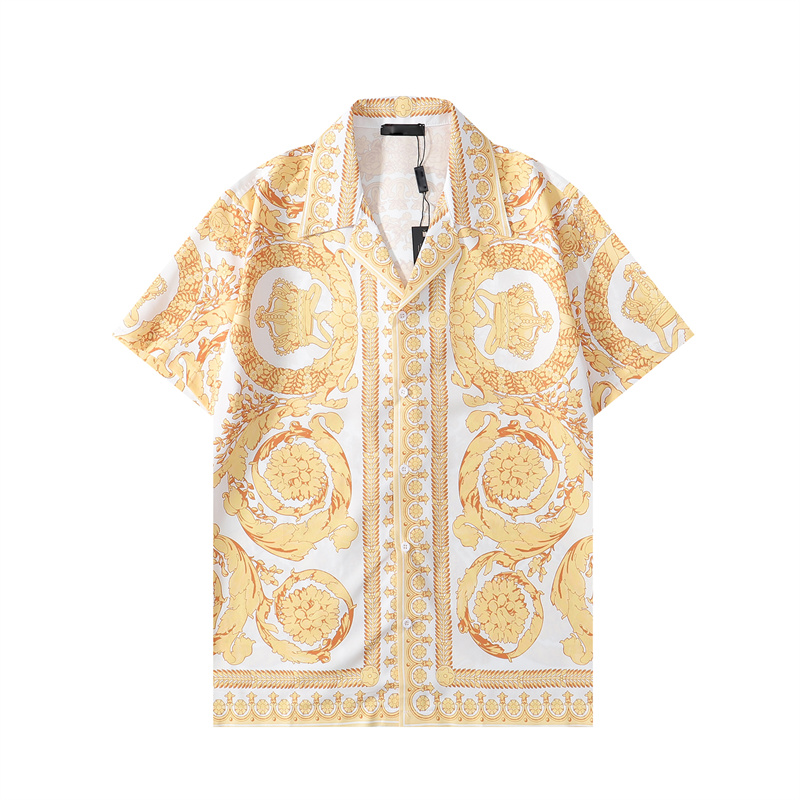 

High Quality Design Blouse Shirts Men's Camisas De Hombre Fashion Geometric Letter Print Casual Shirts Men Short Sleeve Turn Down Collar Business Dress Shirt M-3XL016