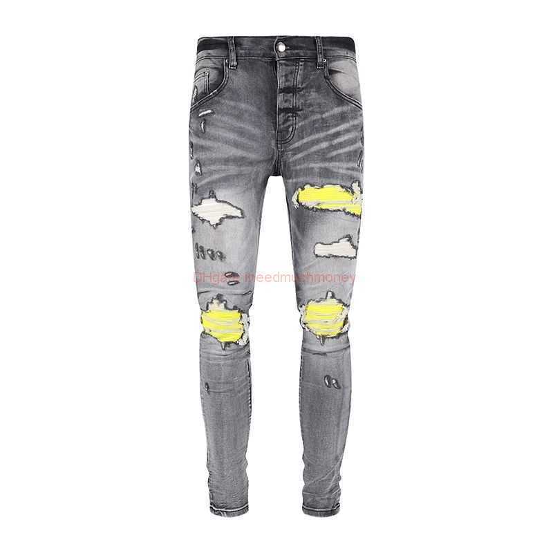 

Designer Clothing Amires Jeans Denim Pants Amies 2023 New Fashion Brand Slim Fit High Street Hole Patch Dark Mid Rise Trendy Mens Appears Slirkil