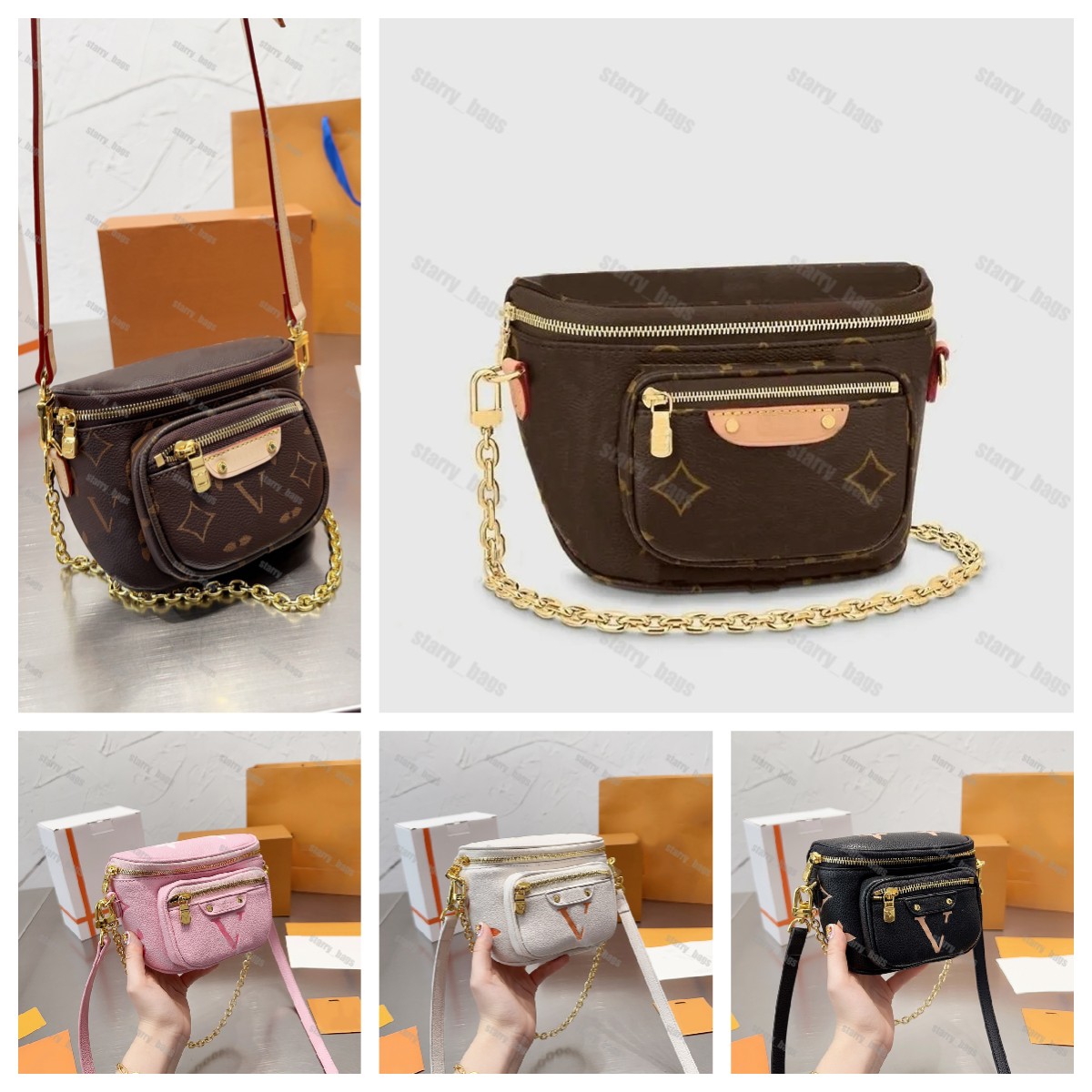 

Mini Bumbag Women Designer Wasit Bag Gradient Fannypack Purse Luxury Belt Bags Men crossbody chest bag With Gold Chain Leather Strap Handbag, No box