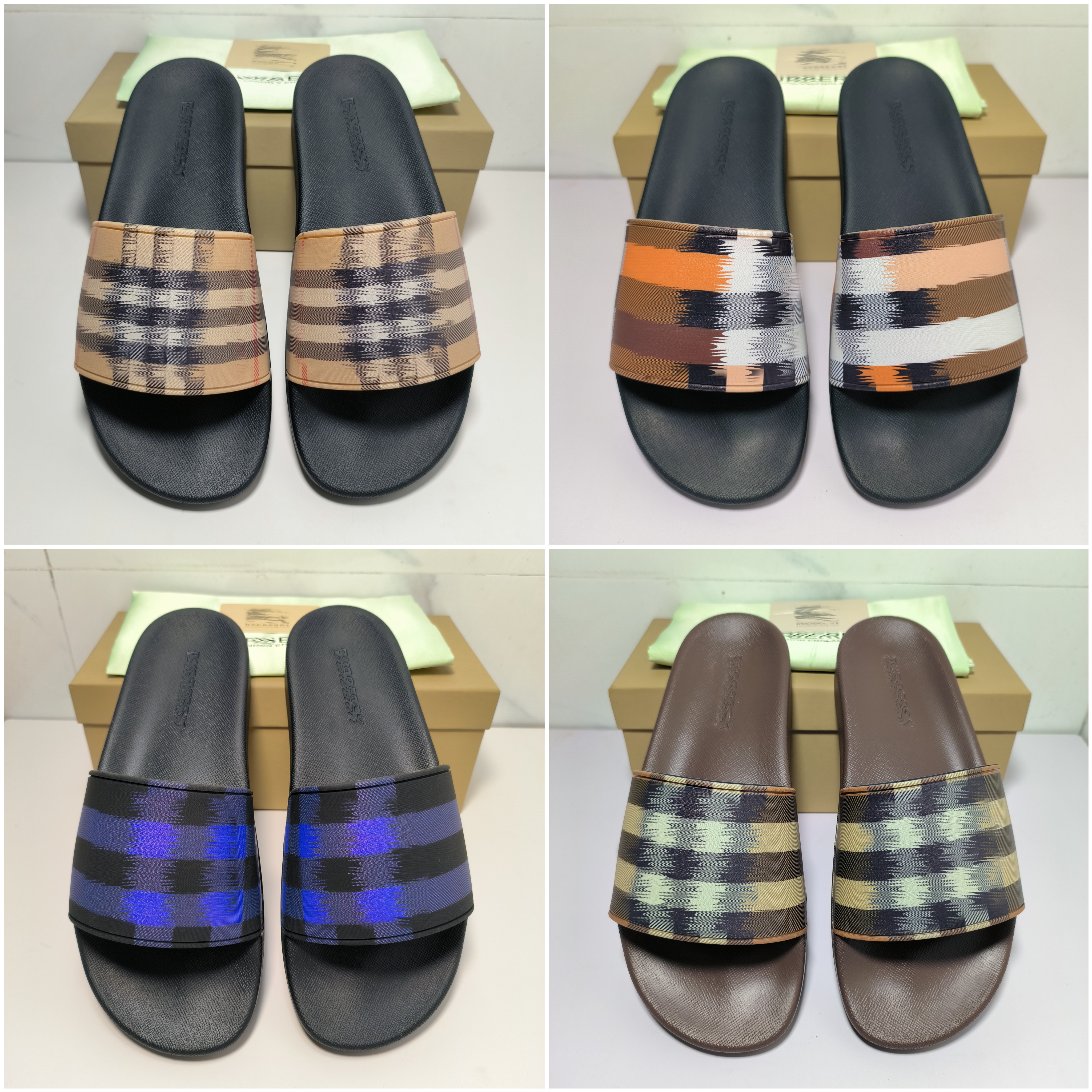 

2023Designer Men's slippers Women's Fashion Letters BUR Slippers Luxury Summer Ladies Flat rubber sandals Beach shoes Sizes 35-45 with box, Color1