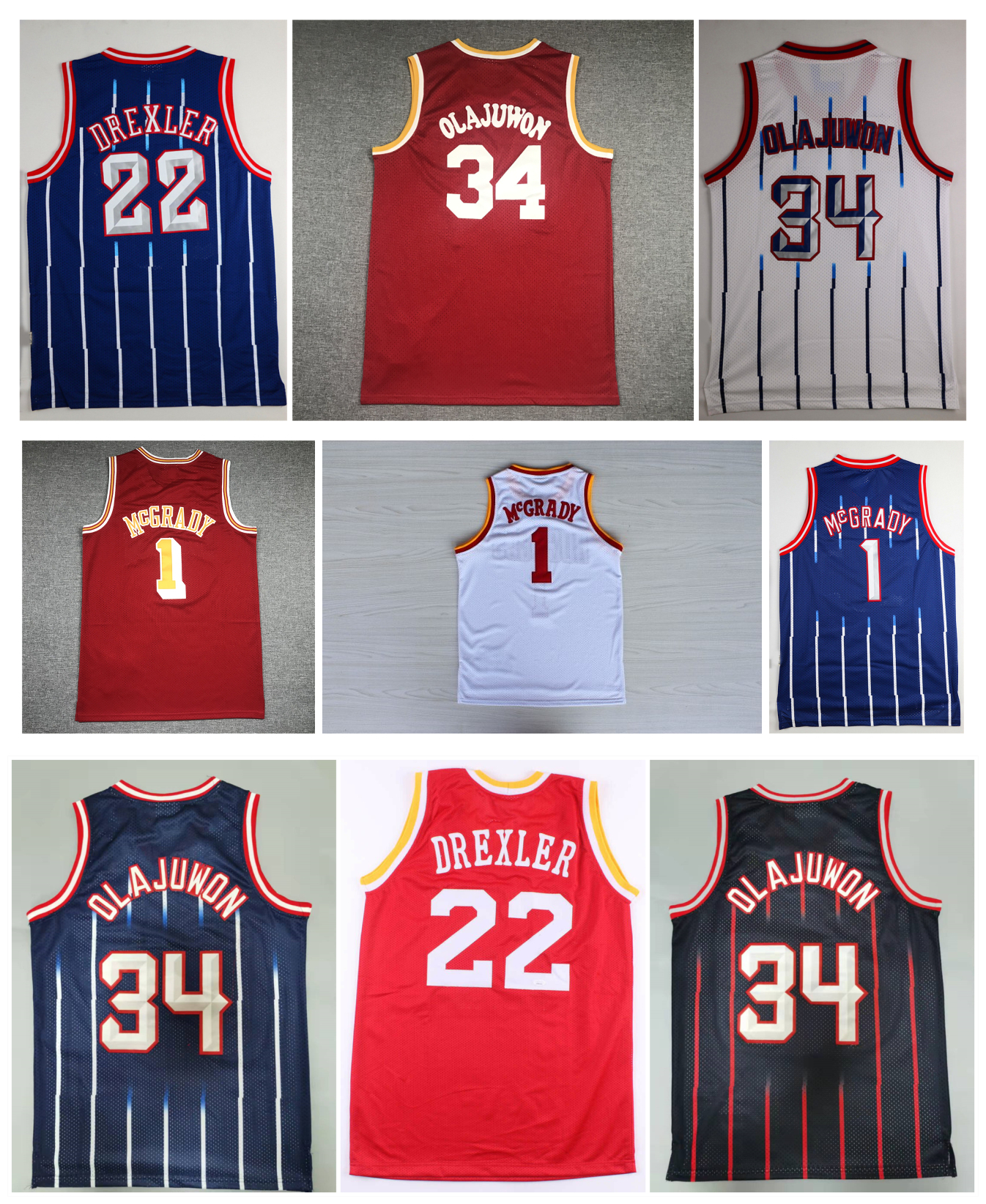 Rocket Tracy McGrady Basketball Jersey Houstons Hakeem Olajuwon Throwback Clyde Drexler Purple Black White Size S-XXL-image-881587053