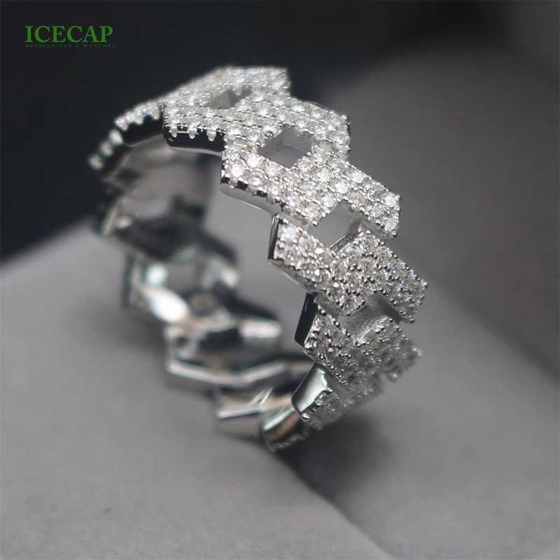 

925 Silver Men Ring Hip Hop Platinum Moissanite Cuban