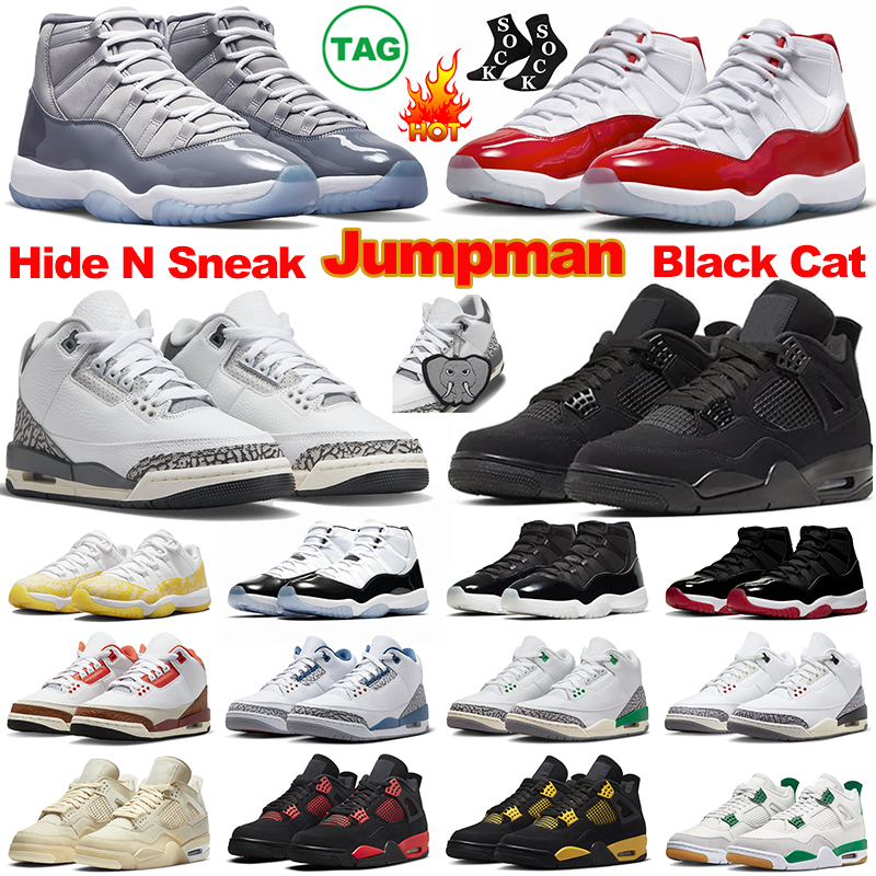 

Basketball Shoes 3 4s 11 Mens Trainers Jumpman 4 Military Black Cat Fire Cardinal Red Thunder 11s Cherry Cool Grey 3s White Cement Men Womens Sports Sneakers, 3s 36-47 white cement
