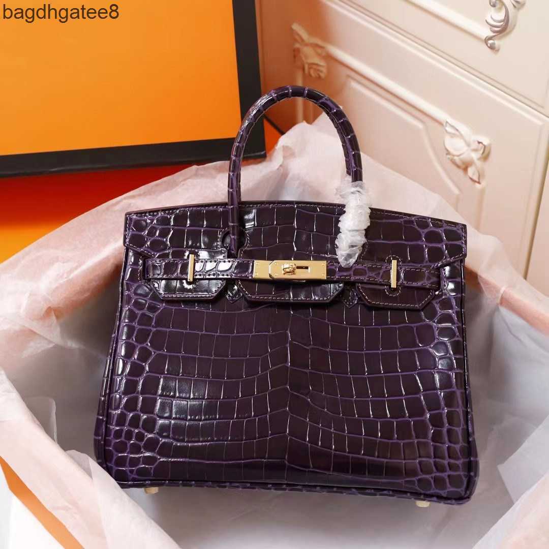 

Birkins Bag Real Leather Genuine Bags 2023 Designer Tote Crocodile with Logo Handheld Women's Fashion Handbag Crocodile Trend, Rose red
